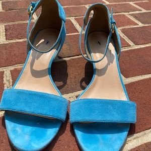 J.Crew Blue Suede Low Wedge Heels size 7 EUC